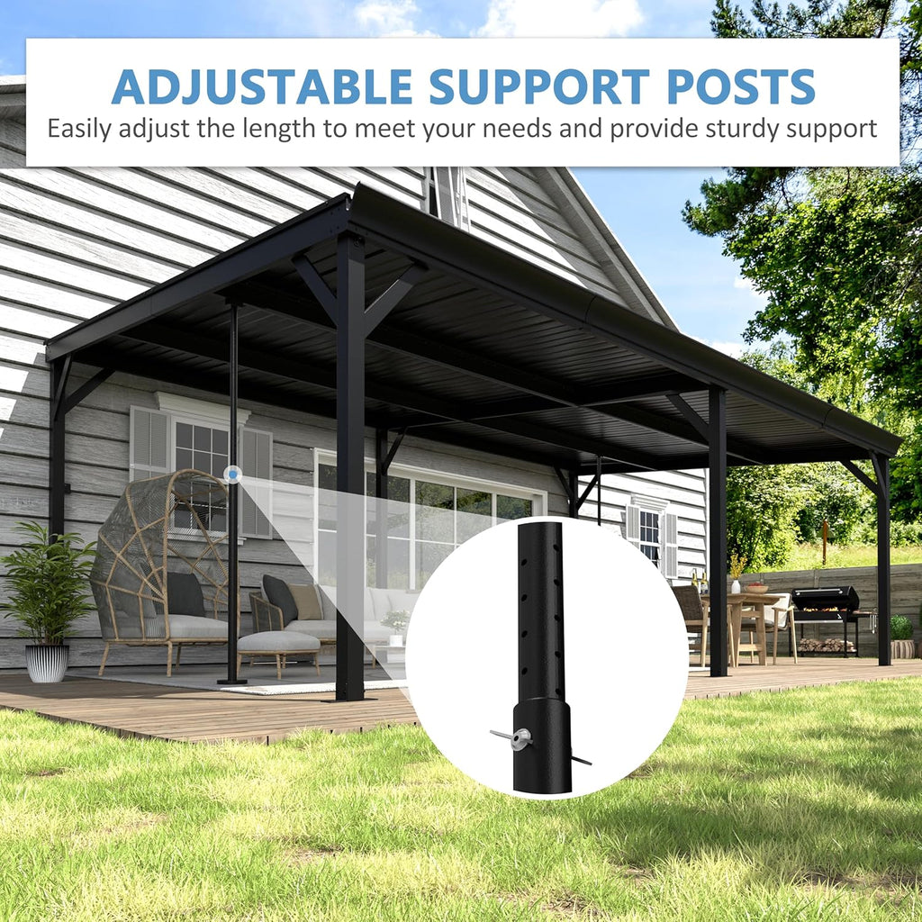 MUPATER 12'x 20' Lean to Gazebo, Outdoor Deck Gazebo with Metal Frame and Adjustable Support Posts, Wall-Mounted Heavy Duty Awnings W/Water Drainage System for Patio, Deck, Porch and Backyard