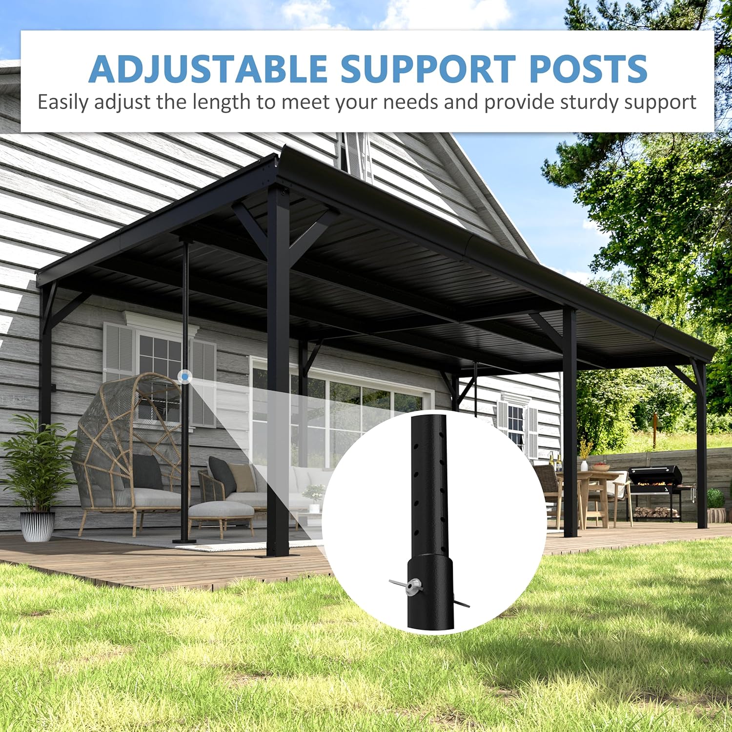 MUPATER 12'x 20' Lean to Gazebo, Outdoor Deck Gazebo with Metal Frame and Adjustable Support Posts, Wall-Mounted Heavy Duty Awnings W/Water Drainage System for Patio, Deck, Porch and Backyard