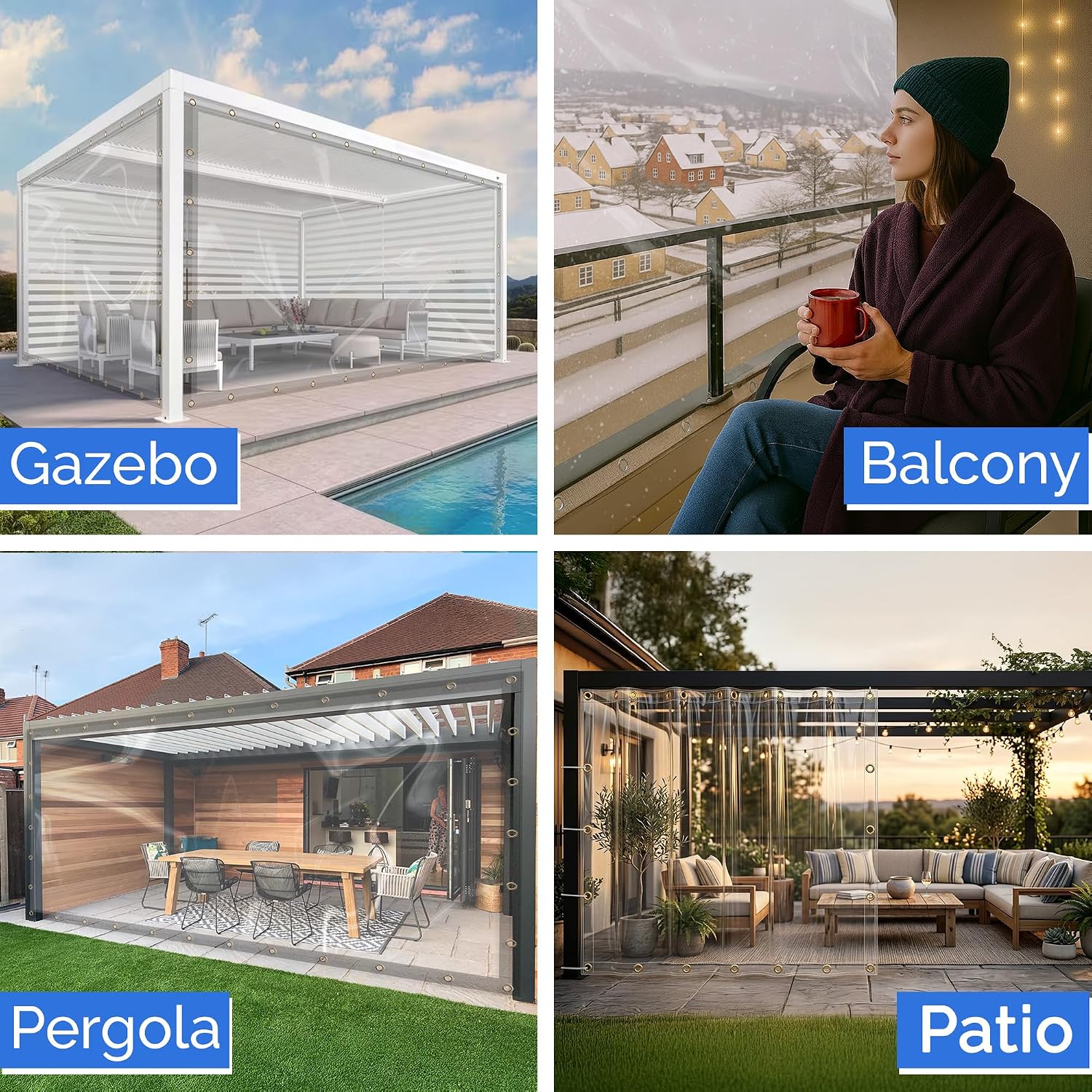 Covers & All Outdoor Clear Curtains for Patio Waterproof – 18 oz Outdoor Tarp Clear Vinyl Curtains, Gazebo Curtains with Brass Grommets for Pergola, Porch & Patio Walls for Winter (8 x 10 ft)