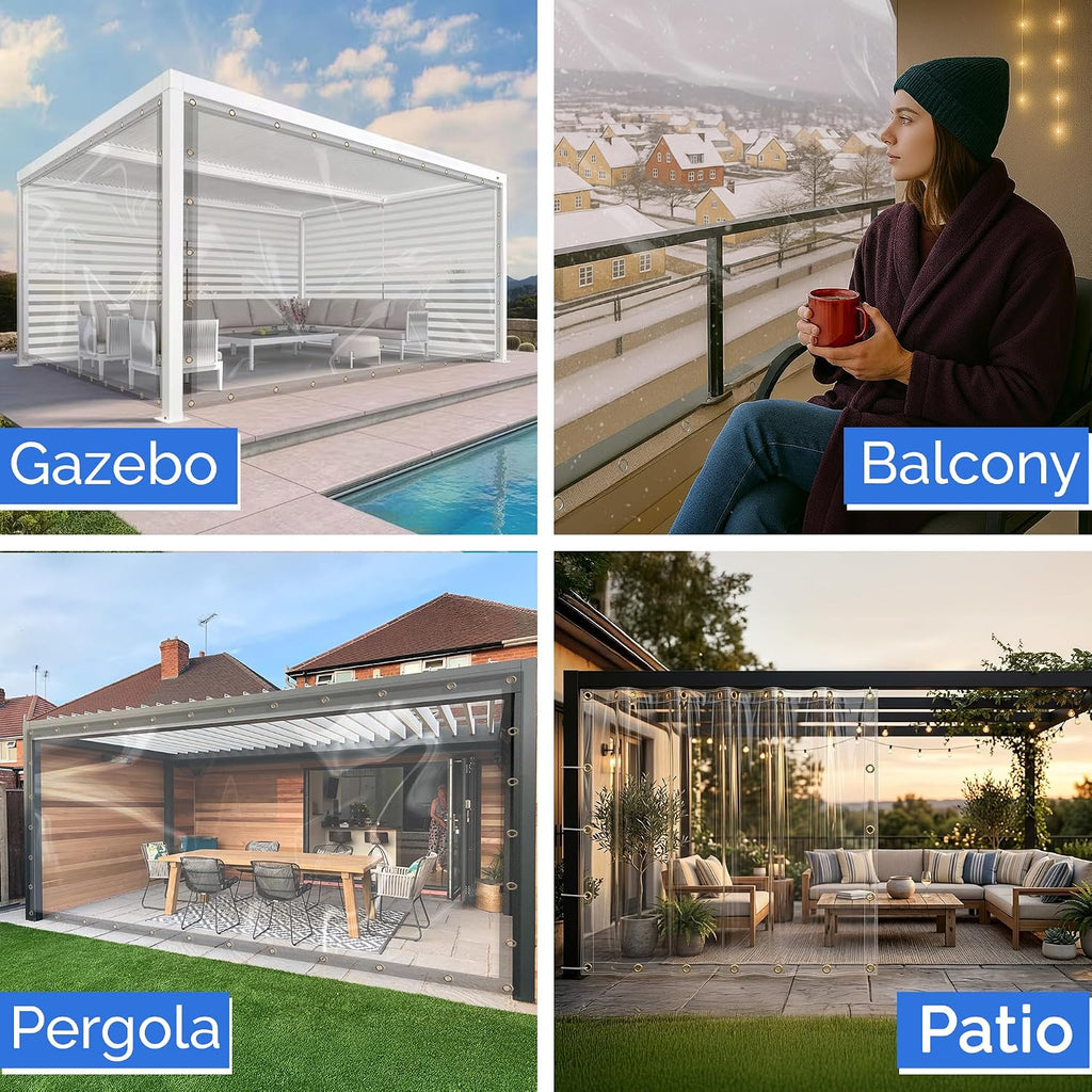 Covers & All Outdoor Clear Curtains for Patio Waterproof – 18 oz Outdoor Tarp Clear Vinyl Curtains, Gazebo Curtains with Brass Grommets for Pergola, Porch & Patio Walls for Winter (15 x 10 ft)