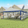 Outsunny 16.5' x 33' Party Tent, Heavy Duty Large Outdoor Canopy Tent Shelter with Removable Sidewalls, 10 Windows and 2 Doors, for Parties, Wedding, Events, BBQ Grill, White and Blue