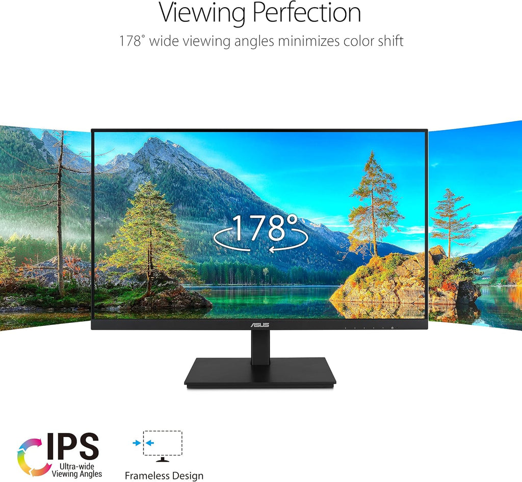 ASUS 24'1080P Monitor(VA24DQSB)-Full HD,IPS,75Hz,Speakers Adaptive-Sync Low Blue Light Flicker Free VESA Mountable Frameless, HDMI DisplayPort, VGA, USB hub Height Adjustable, Black,12.8'x21.3'x2.1'