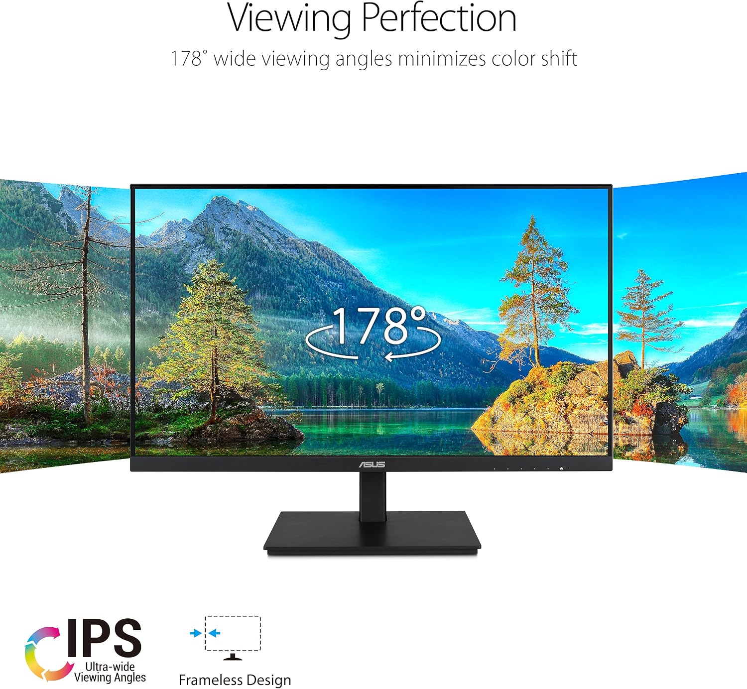 ASUS 24'1080P Monitor(VA24DQSB)-Full HD,IPS,75Hz,Speakers Adaptive-Sync Low Blue Light Flicker Free VESA Mountable Frameless, HDMI DisplayPort, VGA, USB hub Height Adjustable, Black,12.8'x21.3'x2.1'