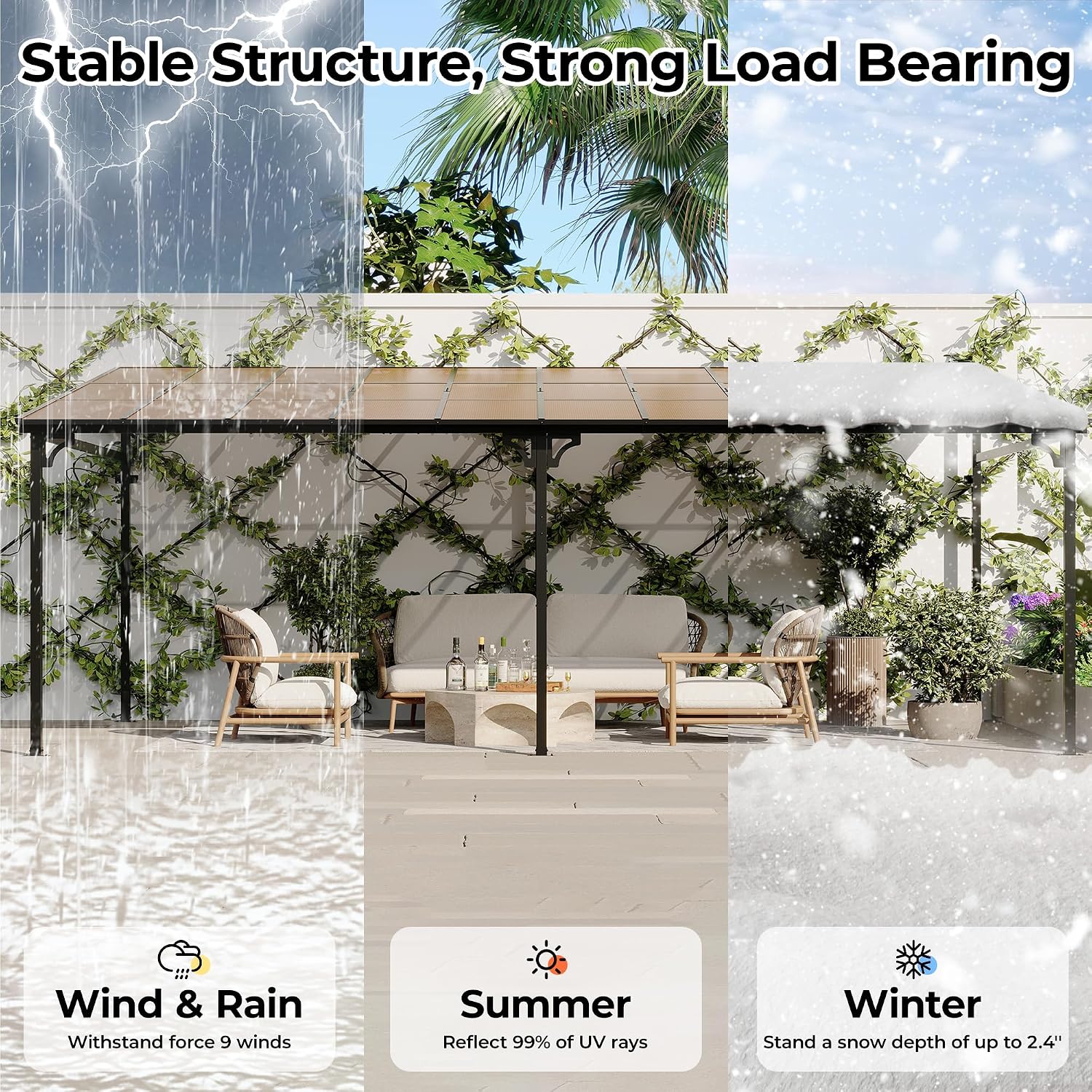 12' x 20' Gazebo Pergola Awnings for Patio, Wall Mounted Gazebos Pergola on Clearance with Metal Frame, Lean to Gazebo Patio Canopy Outdoor Pergolas for Patios, Deck, Porch, Backyard