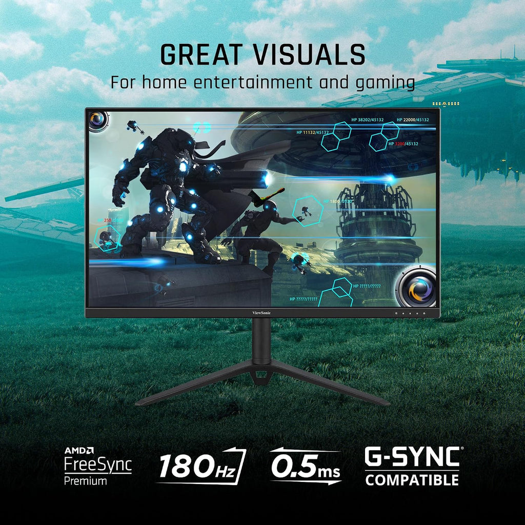 ViewSonic VX2728J-2K 27 Inch 1440p Gaming Monitor, IPS with 180Hz and 0.5ms for Smooth Gameplay, FreeSync Premium and G-Sync Compatible, Eye Care Technology, Advanced Ergonomics, HDMI, and DisplayPort