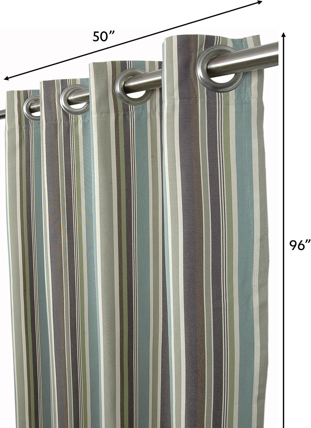 Outdoor/Indoor Sunbrella Curtain 96 inch x 50 inch with 8 Stainless Steel Grommets Brannon Whisper Stripe