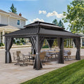 YITAHOME 12X18FT Metal Hardtop Gazebo Double Roof Canopy Galvanized Iron Aluminum Garden Gazebo Curtains Netting for Patios Backyards Decks Lawns