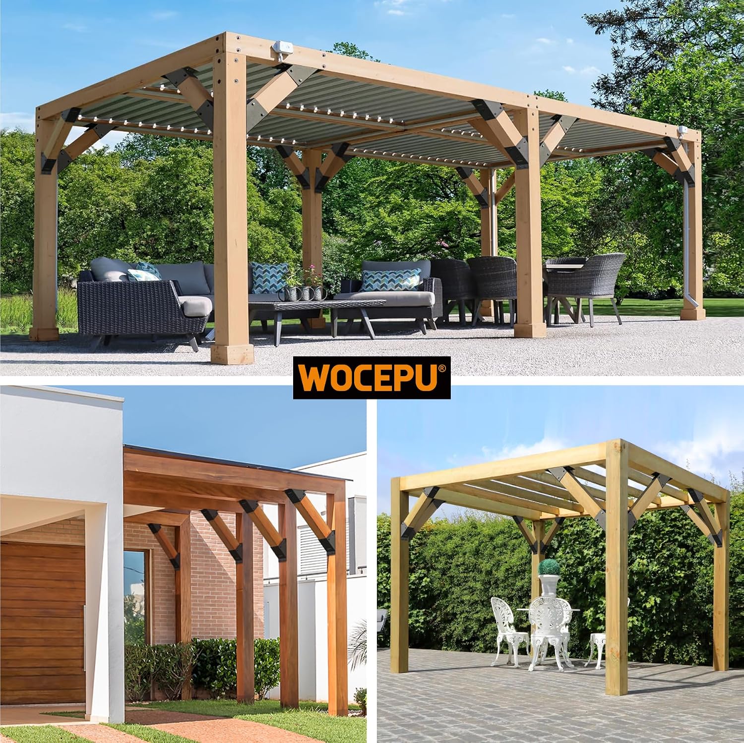 8pack 4x4 (Actual 3.5''x3.5'') Degree Angle Support Brackets, for Pergola, Gazebo, Deck Wood Frame Structures Provide Support 45° Degree Angle Bracket