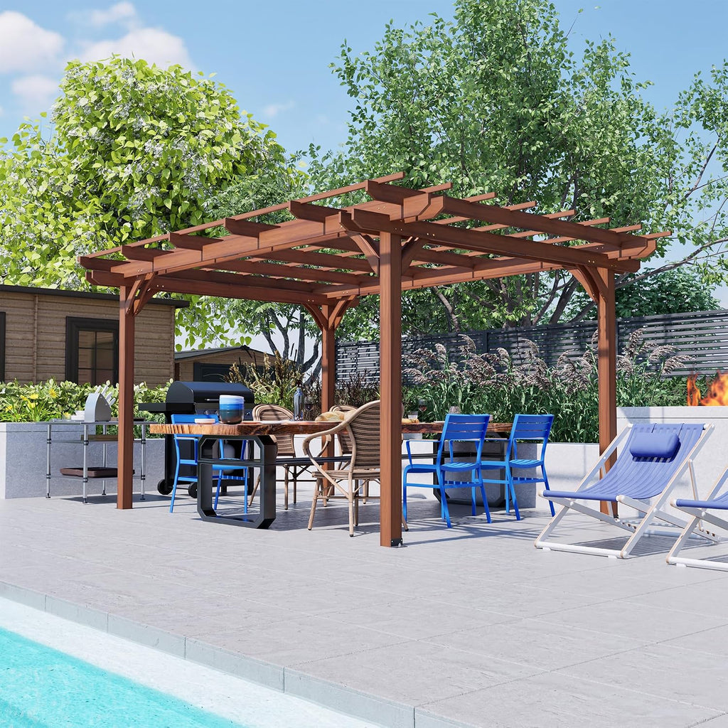 Outdoor Patio Gazebo 10X12FT Wooden Pergola100% Sturdy Solid Wood Outdoor Gazebo for Backyard,Backyard, Deck, Lawn Patio Pergola Waterproof & Windproof Outdoor Garden Shelter for Year-Round Use