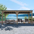 MUPATER 10x20 FT Wooden Grill Gazebo with Sloping Metal Roof, Sturdy 5.5'' Post, Wood Frame Gazebo Heavy Duty, Suitable for 2 Full-Size Grills, BBQ Canopy for Outdoor Patio, Lawn, Garden, Brown
