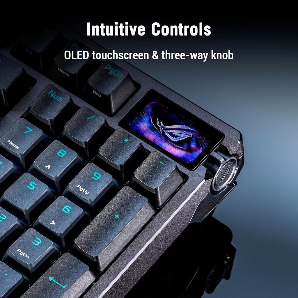 ASUS ROG Azoth 96 HE Wireless Hall Effect Gaming Keyboard – 96% Full-Size, Tri-Mode, Hot Swappable Magnetic Switch, Rapid Trigger, Speed Tap, 8K Hz Polling, Color OLED Screen, ABS Keycaps – Black
