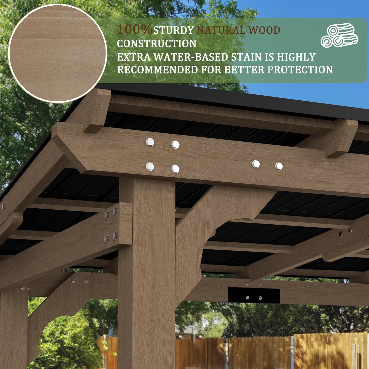 BlueWish 8' x10' Outdoor Grill Gazebo, Wood BBQ Grill Gazebo with Metal Sloping Roof, Heavy Duty Wind-Resistant Patio Gazebo with Shelves for Barbecue, Backyard, Garden, Light Mocha Brown