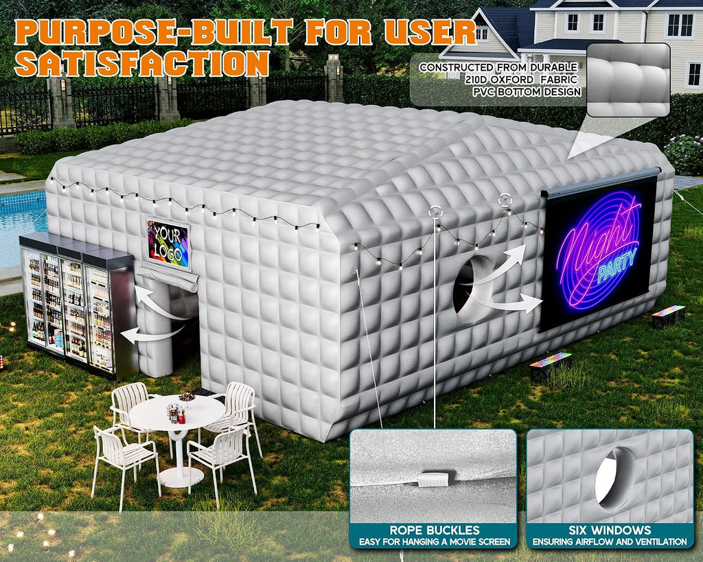 SPECRAFT 33x20x13 FT Large Inflatable Night Club Tent for Adults, Space Capsule Inflatable Nightclub with 6 Windows & Movie Screen Hooks, Event Tent for Backyard Party, Silver