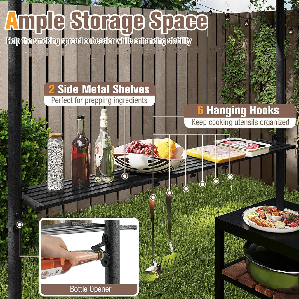 Tangkula 8x5 Ft Grill Gazebo, 2-Tier Barbecue Gazebo with 2 Shelves, 6 Hooks, Metal Frame, Outdoor Grill Canopy for Backyard Garden Poolside (Brown)