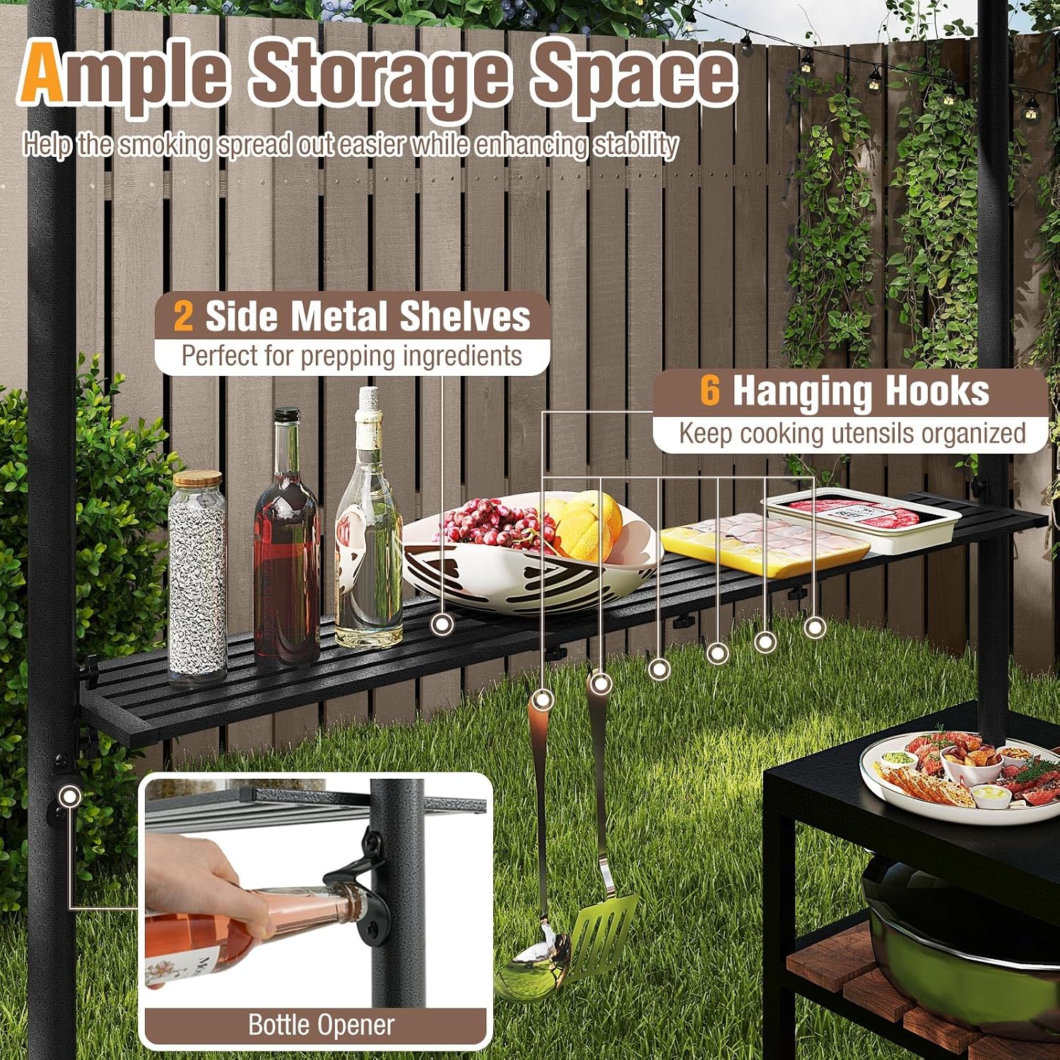 Tangkula 8x5 Ft Grill Gazebo, 2-Tier Barbecue Gazebo with 2 Shelves, 6 Hooks, Metal Frame, Outdoor Grill Canopy for Backyard Garden Poolside (Brown)