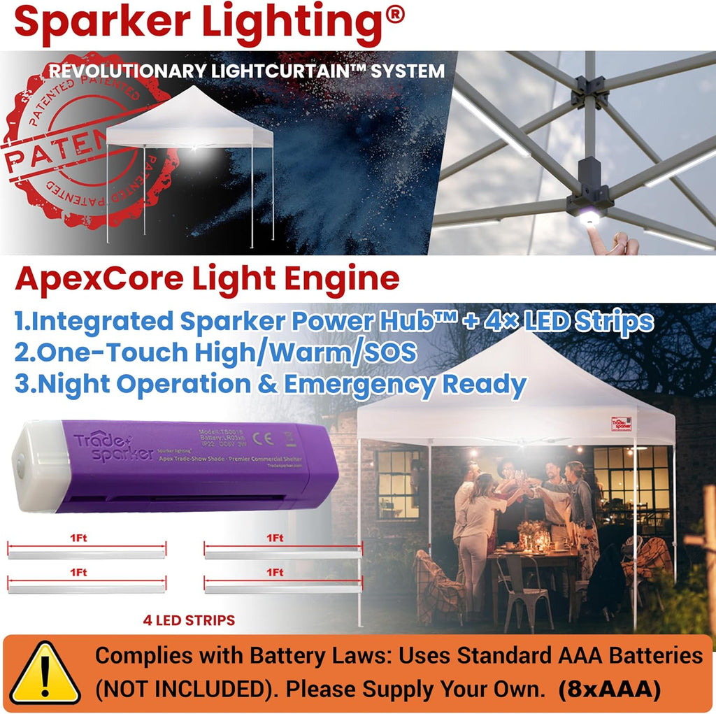 Tradesparker 10x15 Pop Up Canopy Tent,Commercial Movable Canopy with ApexCore LED&Rugged Casters-Instant Easy Setup Shelter Canopies with Weight Bags&Stakes for Outdoor Events Markets Vendors,Blue