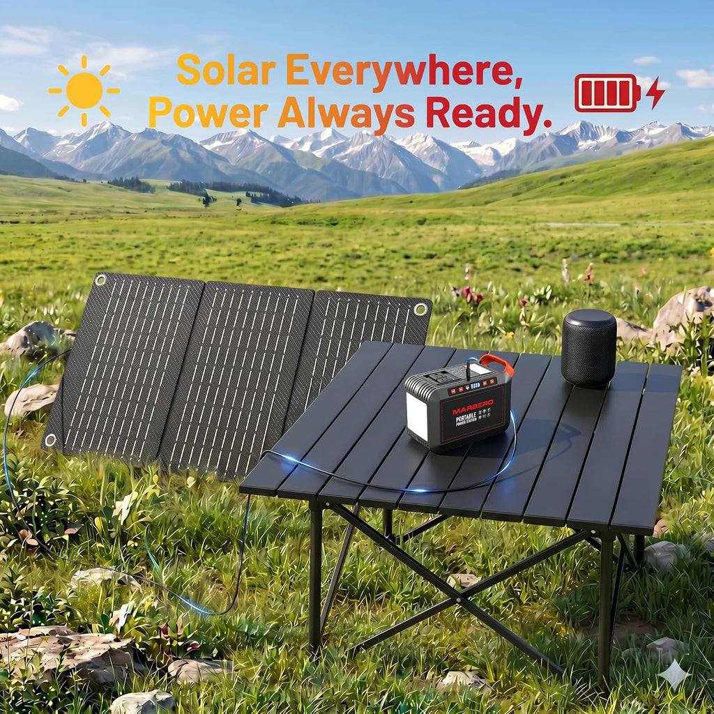 MARBERO 200W Portable Power Station 148Wh Camping Solar Generator Laptop Power Bank with AC Outlet 110V, DC, USB QC3.0, LED Flashlights for CPAP Home Outdoor Trip Emergency Backup