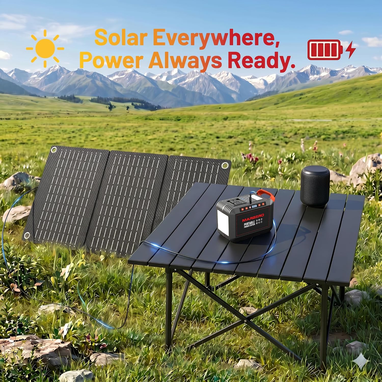 MARBERO 200W Portable Power Station 148Wh Camping Solar Generator Laptop Power Bank with AC Outlet 110V, DC, USB QC3.0, LED Flashlights for CPAP Home Outdoor Trip Emergency Backup