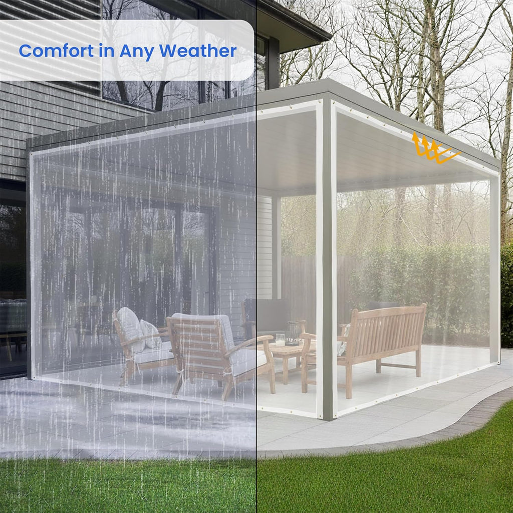 Covers & All Outdoor Clear Curtains for Patio Waterproof – 18 oz Outdoor Tarp Clear Vinyl Curtains, Gazebo Curtains with Brass Grommets for Pergola, Porch & Patio Walls for Winter (15 x 7 ft)