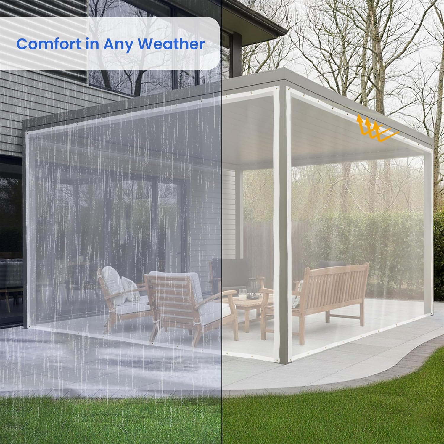 Covers & All Outdoor Clear Curtains for Patio Waterproof – 18 oz Outdoor Tarp Clear Vinyl Curtains, Gazebo Curtains with Brass Grommets for Pergola, Porch & Patio Walls for Winter (15 x 7 ft)