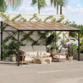 12' x 14' Gazebo for Patio, Large Wall Mounted Gazebos Pergola with Metal Frame, Hard Top Lean to Pergola, Outdoor Patio Lean to Metal Awnings Gazebos for Deck, Porch, Backyard