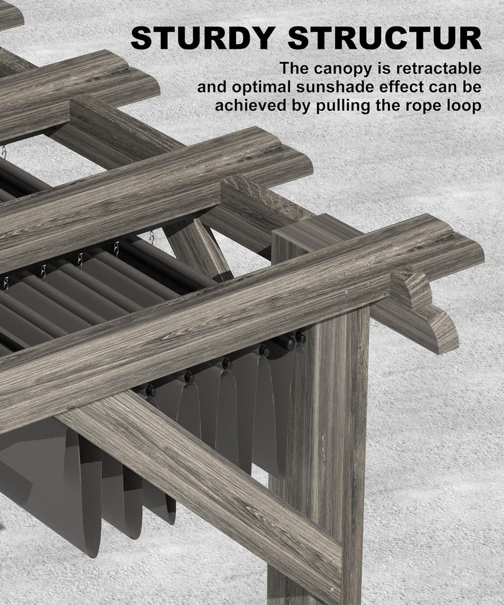 GAOMON 10 X 12 FT Wood Pergola, Solid Structure, Retractable Shade Canopy, Outdoor Wooden Pergola for Patio, Backyard, Deck, Garden