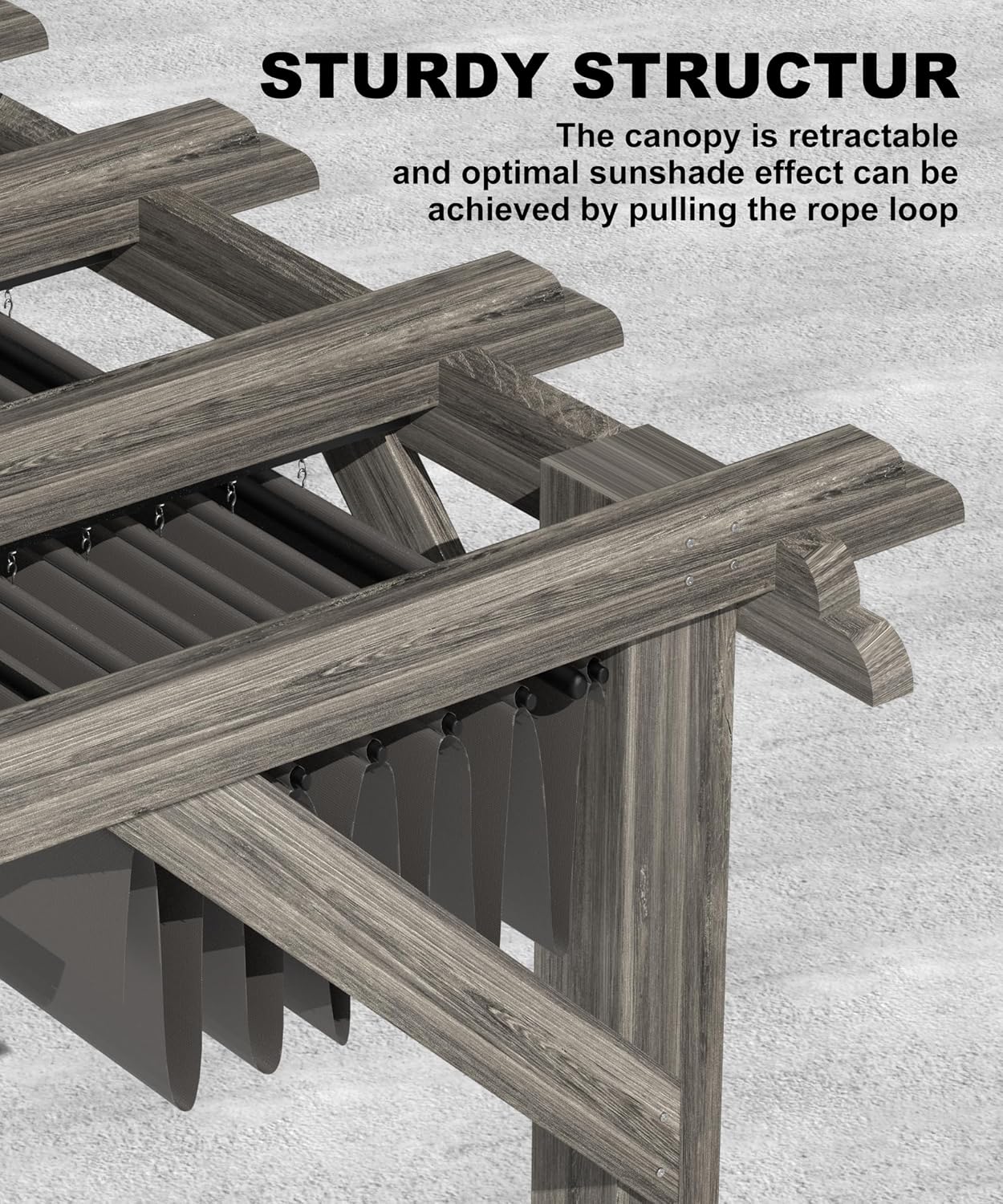 GAOMON 10 X 12 FT Wood Pergola, Solid Structure, Retractable Shade Canopy, Outdoor Wooden Pergola for Patio, Backyard, Deck, Garden