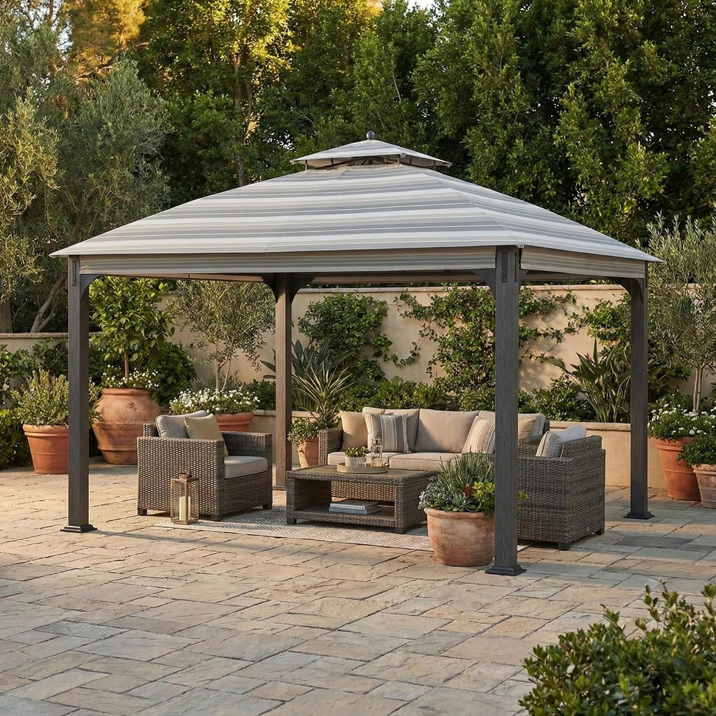 Garden Winds Durable 350 Replacement Canopy Top Compatible with Shadow Creek 10' x 12' Gazebo Model L-GZ1140PST - Stripe Stone