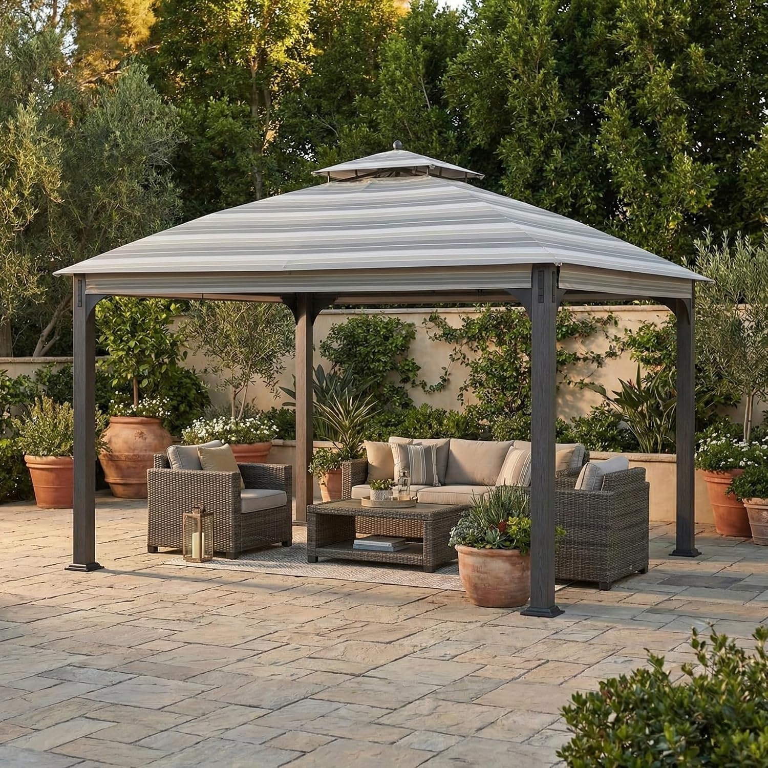 Garden Winds Durable 350 Replacement Canopy Top Compatible with Shadow Creek 10' x 12' Gazebo Model L-GZ1140PST - Stripe Stone