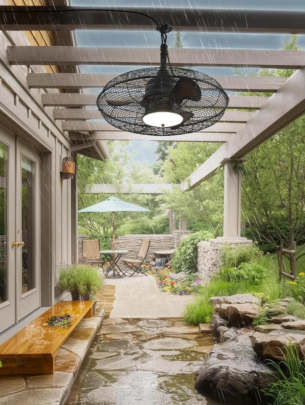 Orison 21'' Outdoor Ceiling Fan with Light, Waterproof Plug-in Gazebo Fan, Wet Rated Hanging Fan for Patio with Remote and App Control