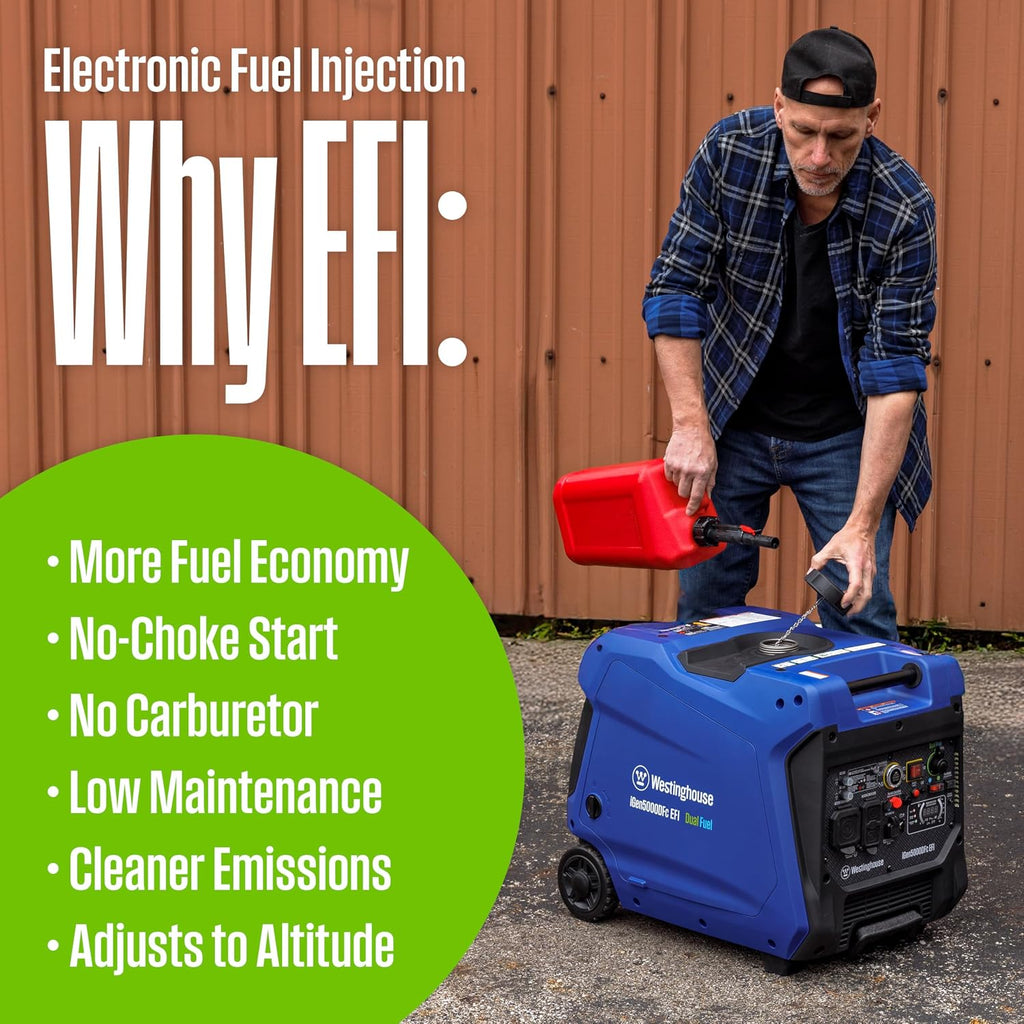 Westinghouse 5000 Peak Watt Super Quiet Dual Fuel Portable Inverter EFI Generator, Remote Electric Start, Gas & Propane Powered, RV Ready, CO Sensor, Parallel Capable, CARB Compliant