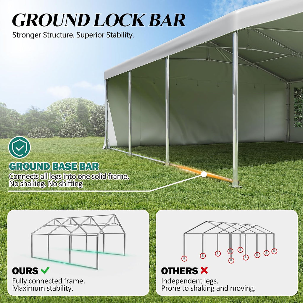 GARTOO 20' x 20' Canopy Party Tent & Carport - Heavy Duty Outdoor Wedding Gazebo with 4 Sand Bags, Event Shelter Canopy for Outdoor Event, Wedding, Birthday Party