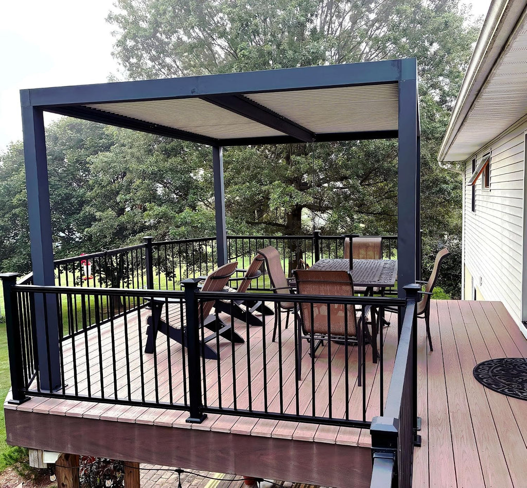 PURPLE LEAF Louvered Pergola 10' x 12' Outdoor Aluminum Pergola with Hidden Drainage System and White Adjustable Sun Shade Roof Patio Hardtop Small Pergolas with Light for Porch Patio Garden