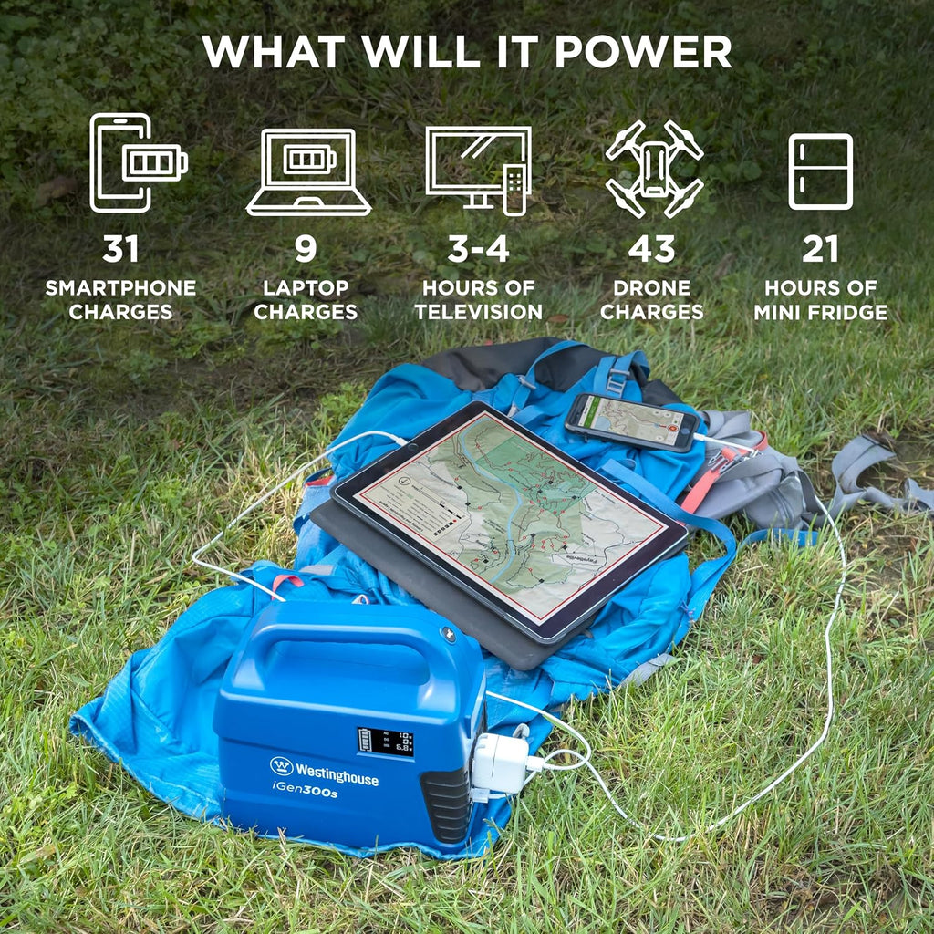 Westinghouse 296Wh 600 Peak Watt Portable Power Station and Solar Generator, Pure Sine Wave AC Outlet, Backup Lithium Battery for Camping, Home, Travel, Indoor/Outdoor Use (Solar Panel Not Included)