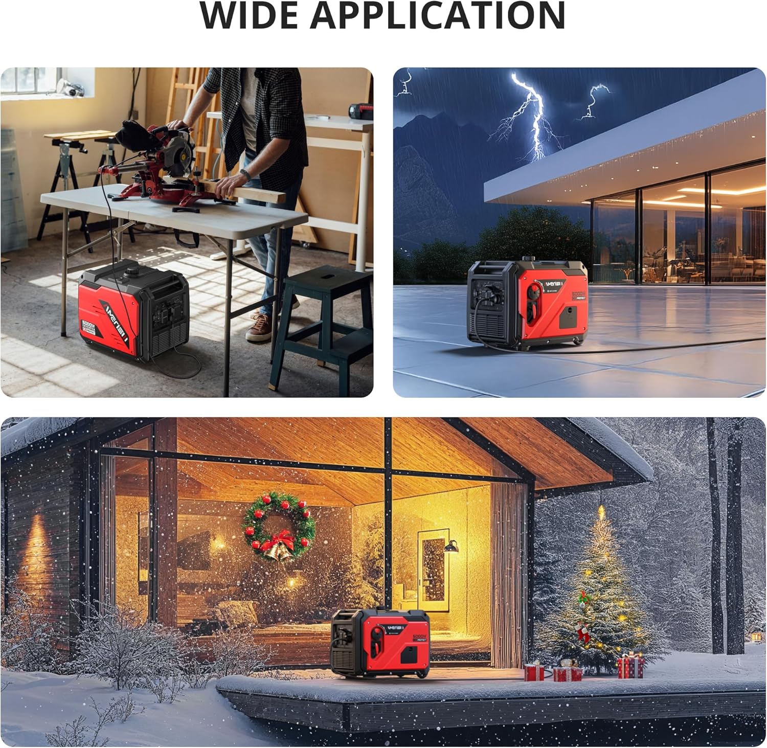 AMERISUN 5000W Inverter Generator Gas Powered, CO Sensor, Super Quiet Gas Generator with RV Ready 30A Outlet, Wheels Handle Kit, Parallel Capable for Home Backup Emergency Use Camping, EPA Compliant