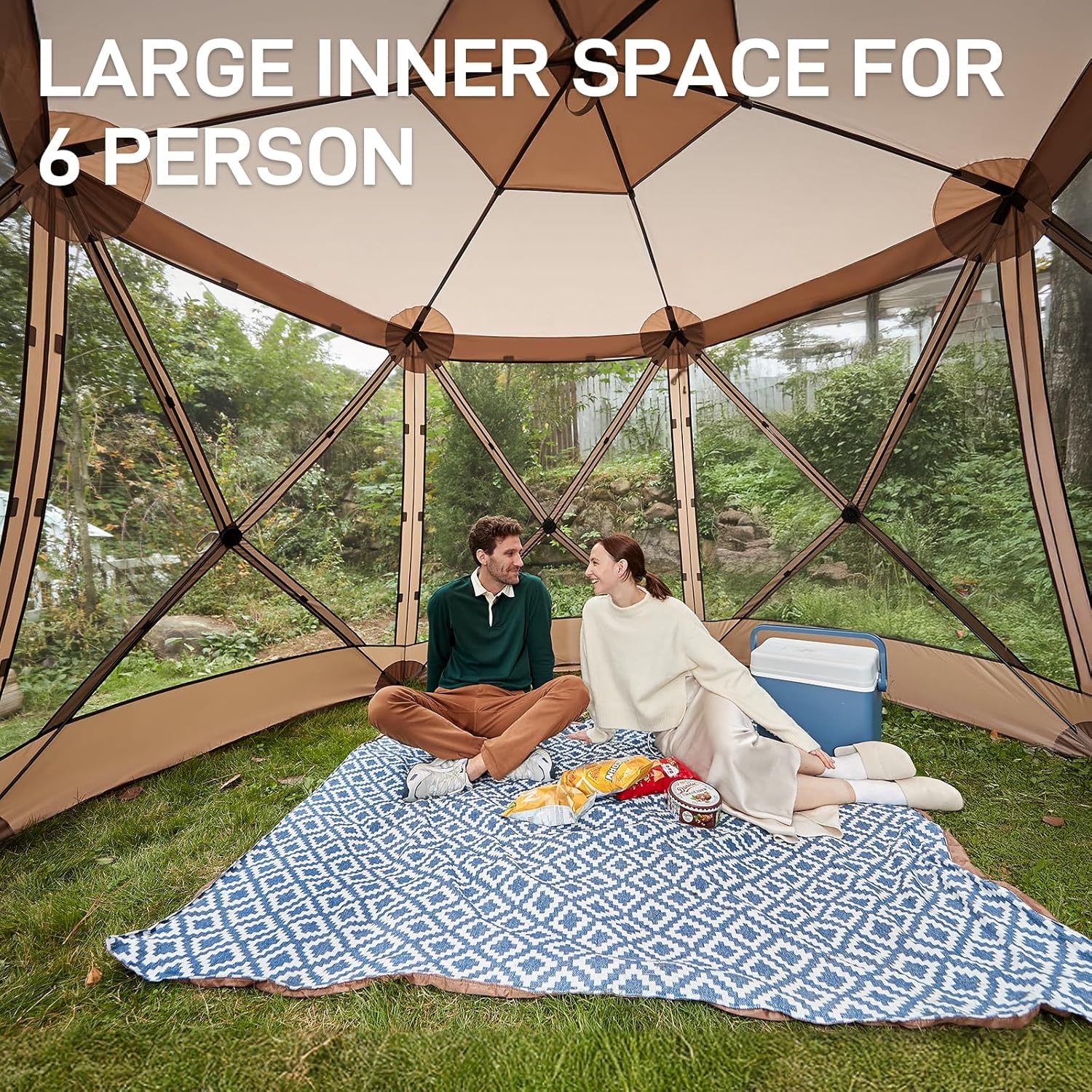 EVER ADVANCED Pop up Screen House Tent for Camping 11.5 x 9.8 ft, Instant Screened Gazebo Canopy with Netting, Portable Shelter Enclosure for Outdoor, Backyard, Khaki
