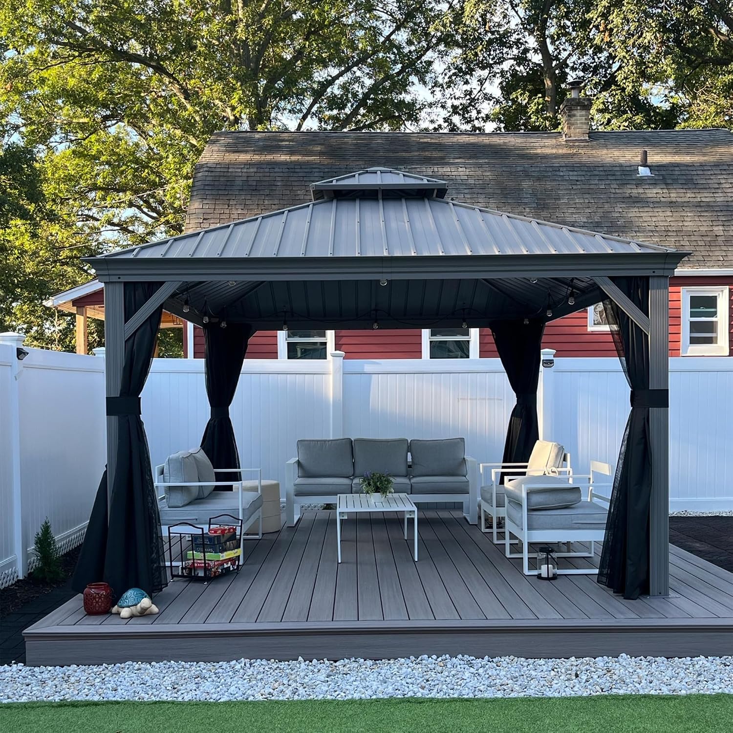 PURPLE LEAF 12' X 14' Patio Hardtop Gazebo Aluminum Outdoor Gazebo with Double Galvanized Steel Roof for Deck Backyard All Weather Outdoor Pavilion Curtain and Netting Included, Light Grey