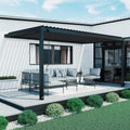 Backyard Discovery Evanston 18'x10' Galvanized Steel Wall-Mounted Louvered Pergola Kit with Adjustable Roof, Shade, Rain Protection, High-Wind Rating, PowerPort, Gutter System for Outdoor Patio, Deck