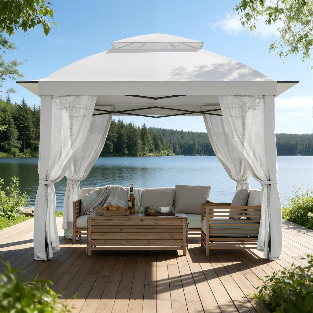 11'X11' Gazebo Pop Up with 4 Sidewalls Mosquito Netting, Heavy Duty Patio Gazebo Canopy Tent with Double Air Roofs for Backyards, Patios, Decks, Gardens, Parks
