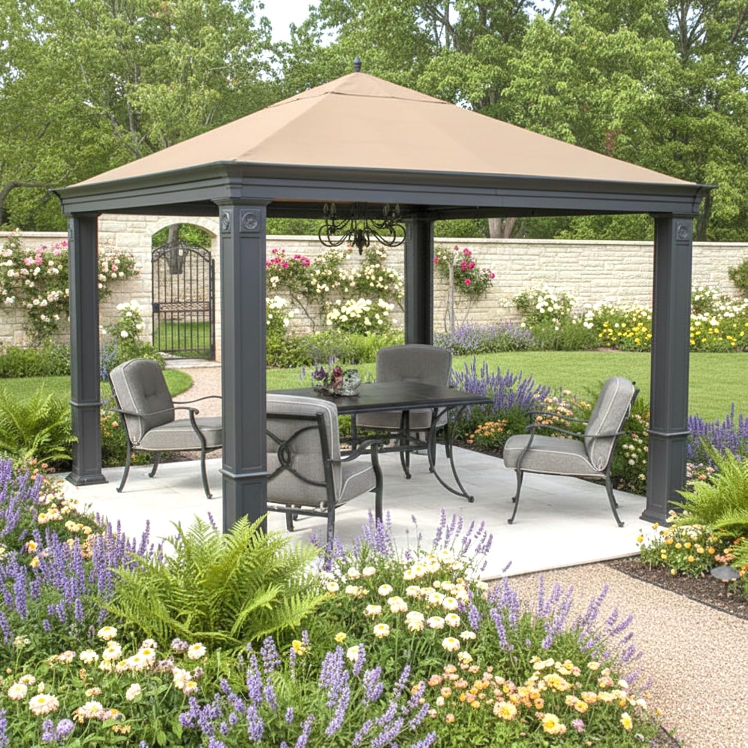 Garden Winds Reinforced Replacement Canopy Top Cover Compatible with The SA-585 Tiverton Series 3 10' x 12' Gazebo - Classic Sand, Riplock 350
