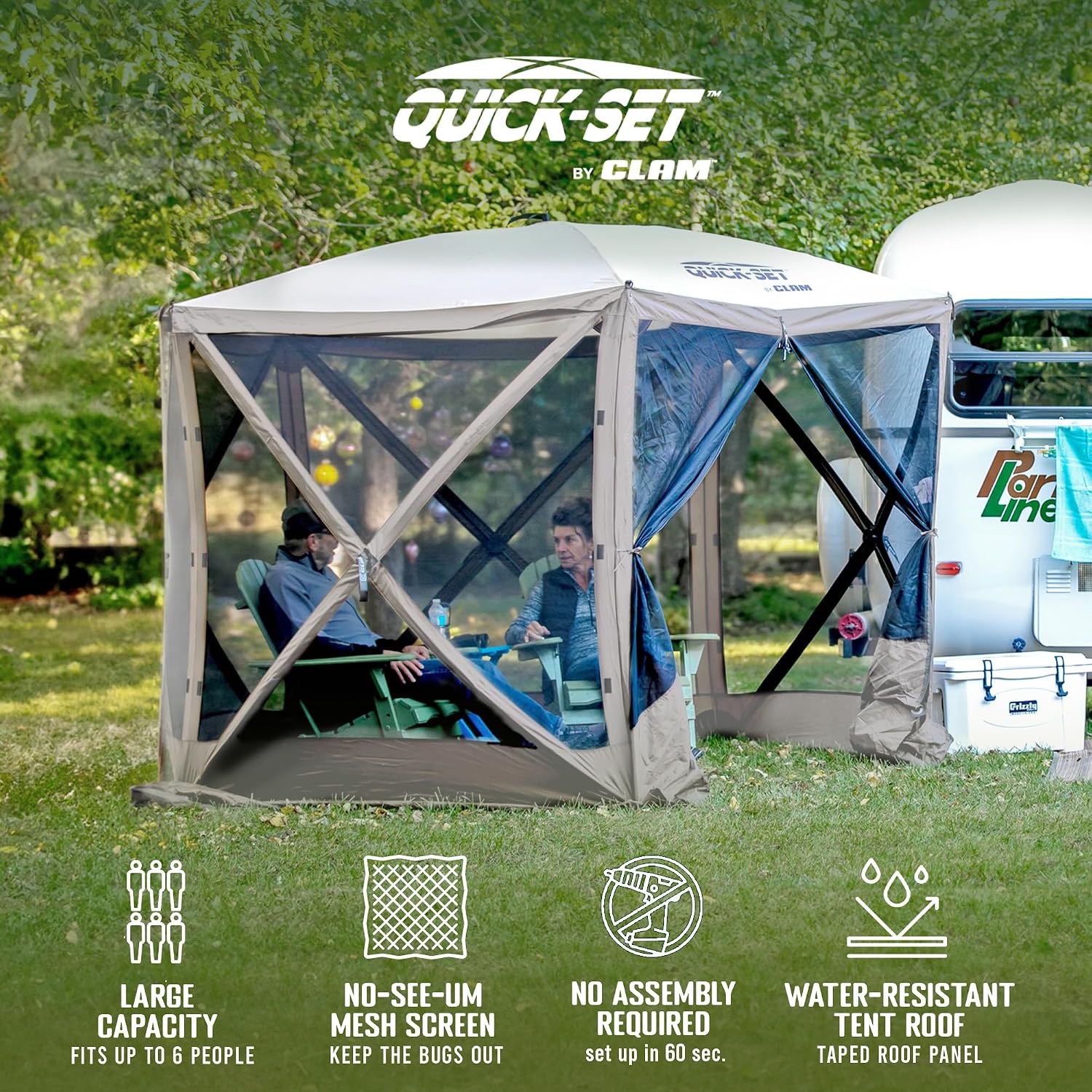 CLAM Quick-Set Pop Up Screen Tent, Venture, 9 x 9 ft, Instant Setup Gray Portable Outdoor Gazebo Canopy Shelter, Compact Bug-Free Camping Tent for Backyard, Beach, Tailgating - Gray