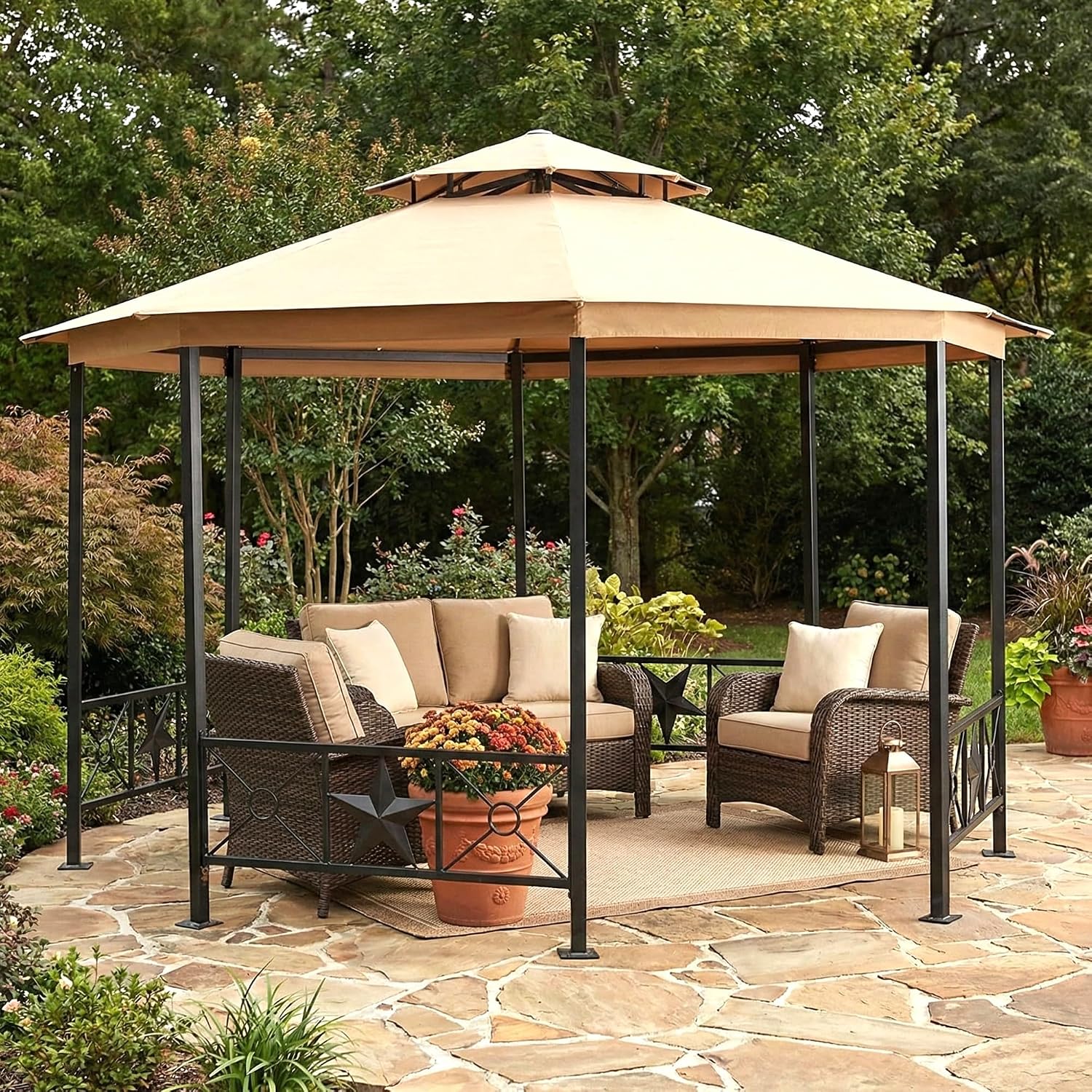 Garden Winds Reinforced Replacement Canopy Top Cover Compatible with The TPG8061, DH-TPG-8061-1N Star Octagon Gazebo - Classic Sand, Riplock 350