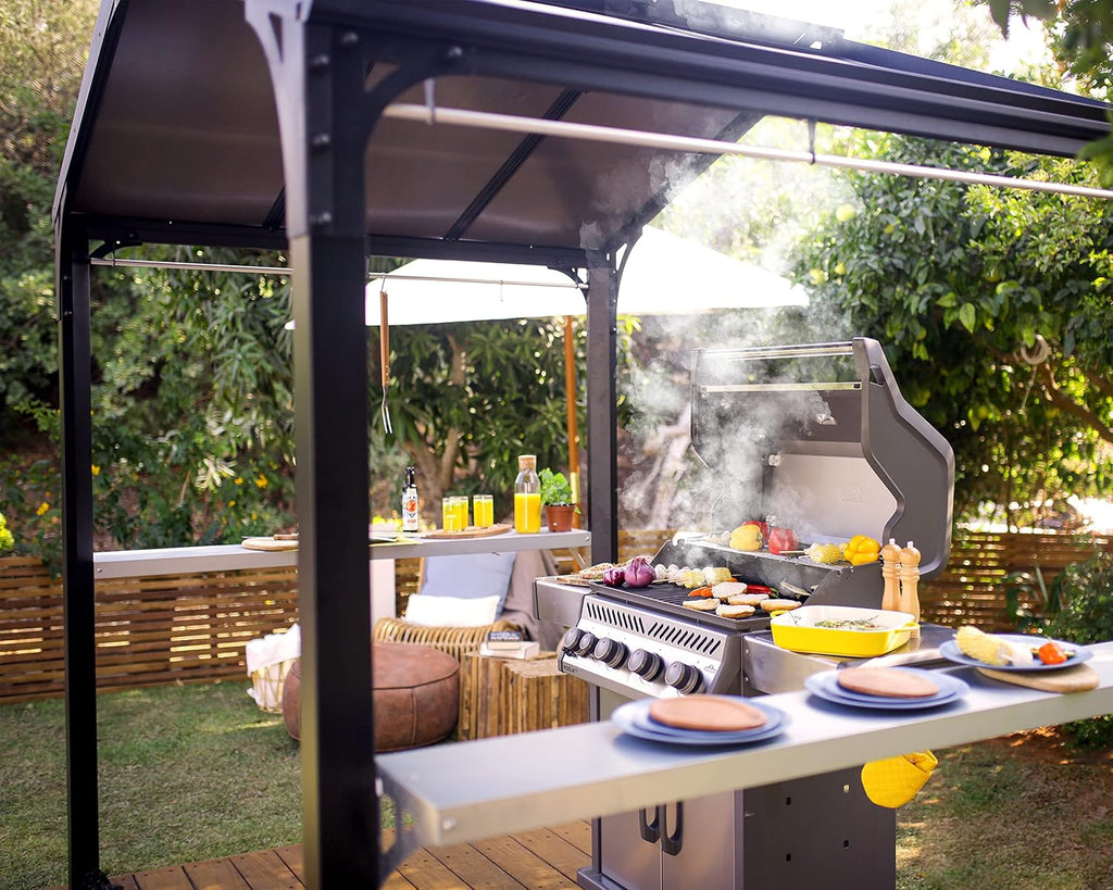 Palram - Canopia Austin 6' x 8' BBQ Grill Gazebo, Gray Polycarbonate Panels, Metal Frame Hardtop, Weather Protection & Shade Grilling Station for Deck, Backyard Bar and Grill