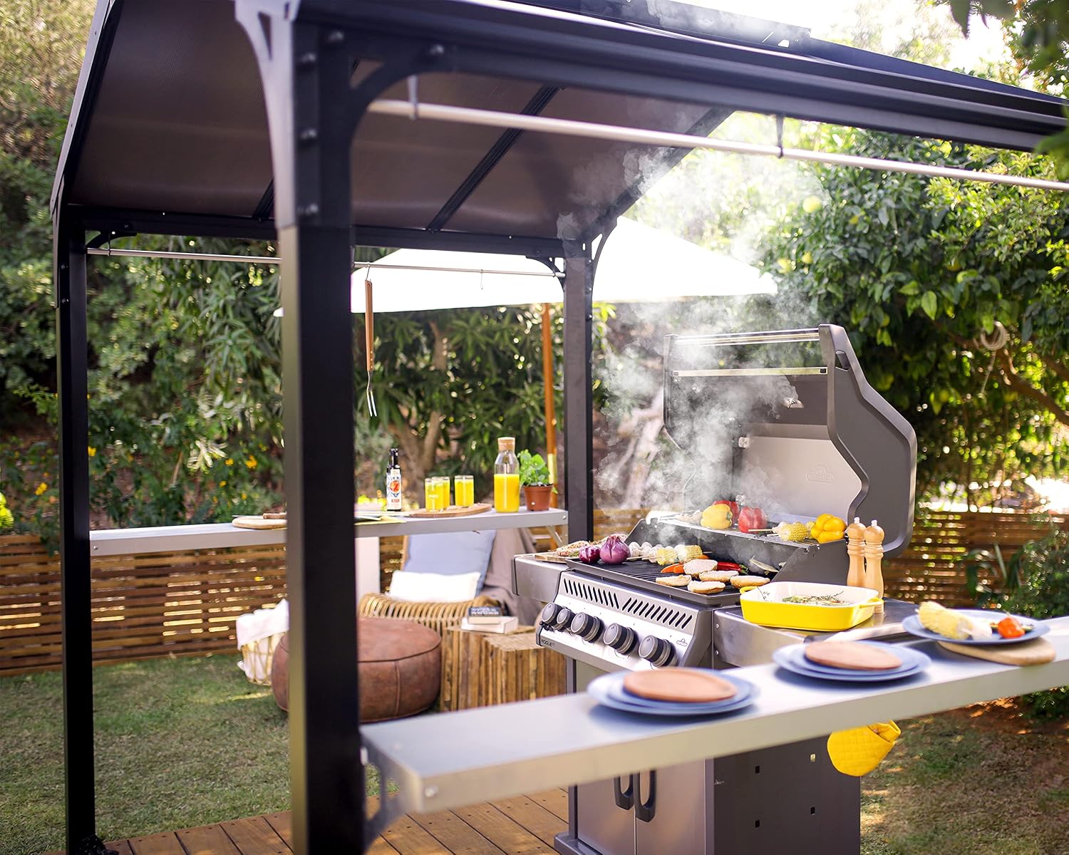 Palram - Canopia Austin 6' x 8' BBQ Grill Gazebo, Gray Polycarbonate Panels, Metal Frame Hardtop, Weather Protection & Shade Grilling Station for Deck, Backyard Bar and Grill