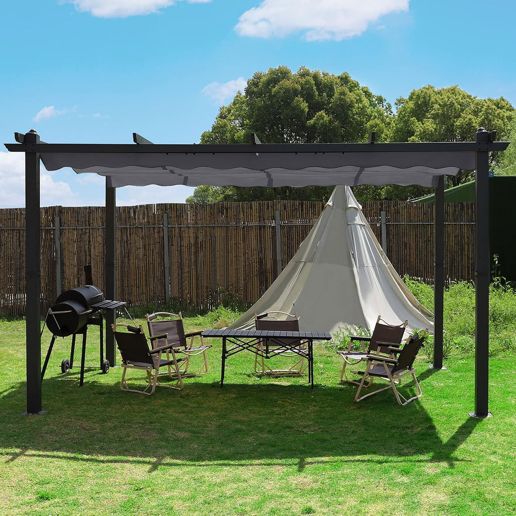 BlueWish 10'x13' Outdoor Pergolas, Metal Pergola with Upgraded Retractable Pergola Canopy, Aluminum Pergolas and Gazebos Heavy-Duty Shelter Sun Shade for Patio Yard, Gray