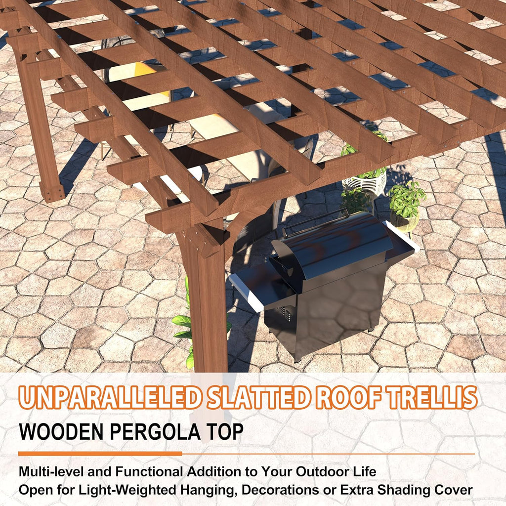 BlueWish 12'x20' Outdoor Pergola with 5.5' Thick Wind Support Structure, Cedar Wood Patio Pergolas, Pergola Kits Backyard Gazebo with Stakes for Deck Grill Party Garden