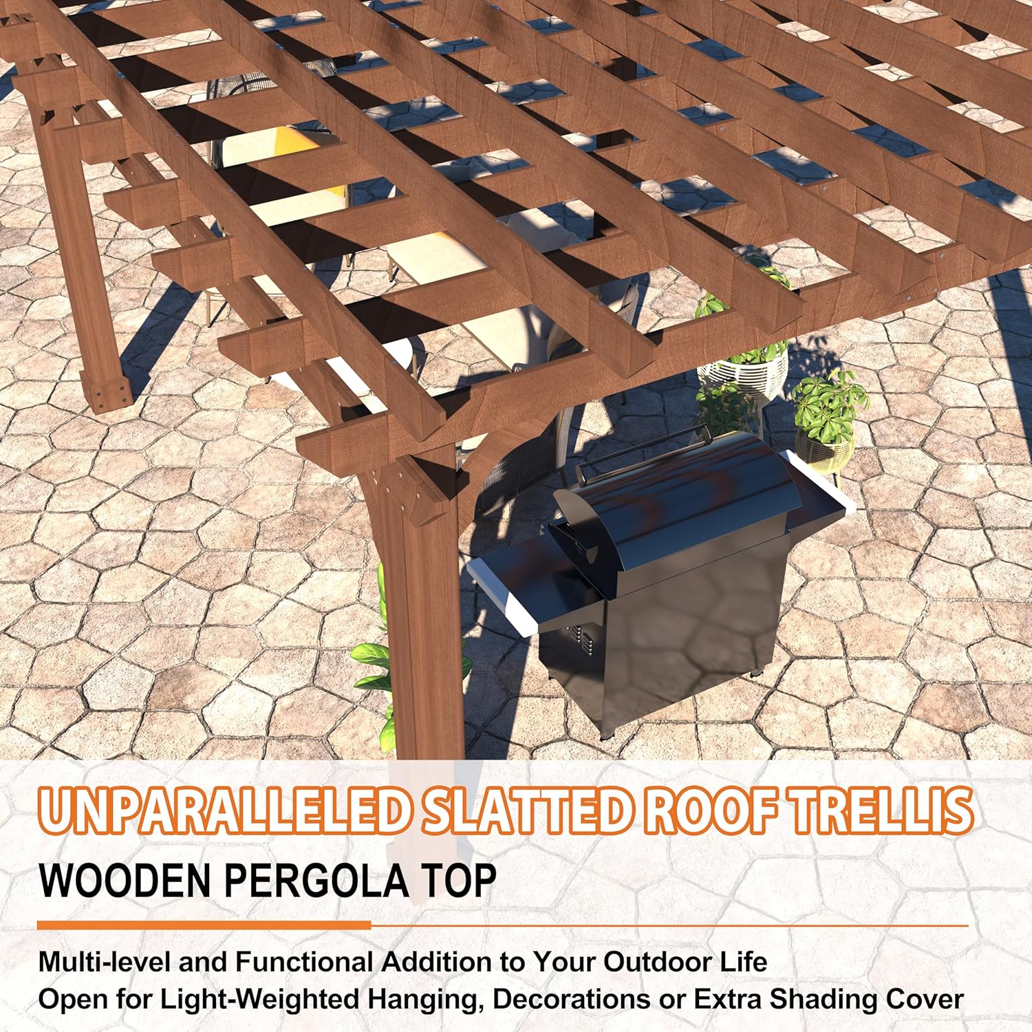 BlueWish 12'x20' Outdoor Pergola with 5.5' Thick Wind Support Structure, Cedar Wood Patio Pergolas, Pergola Kits Backyard Gazebo with Stakes for Deck Grill Party Garden