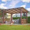 10' x 13' Hardtop Gazebo, Outdoor Pergola with Metal Roof, Grill Gazebo with Wooden Frame & Galvanized Steel Lean to Canopy, Pavilion for Patio, BBQ,Backyard, Garden, fir Wood