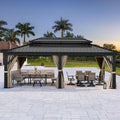 YITAHOME 12X20FT Hardtop Gazebo Double Roof Canopy Galvanized Iron 4.7X4.7'' Aluminum Pillar Garden Tent Curtains Netting for Patios Backyards Decks Lawns