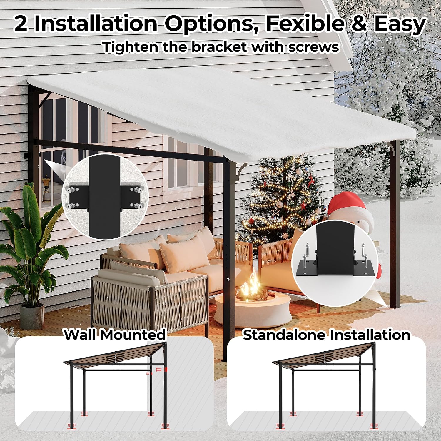 10' x 10' Gazebo for Patio, Large Wall Mounted Gazebos Pergola with Metal Frame, Hard Top Lean to Pergola, Outdoor Patio Lean to Metal Awnings Gazebos for Deck, Porch, Backyard